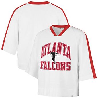 Women's '47 White Atlanta Falcons Big Overarch Drop Needle Raglan V-Neck T-Shirt
