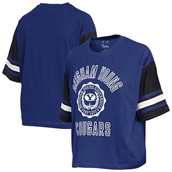 Women's Pressbox Royal BYU Cougars Sunday Colorblock Seal T-Shirt