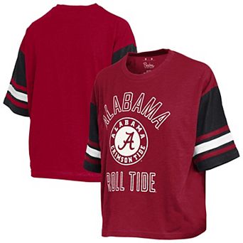 Women's Pressbox Crimson Alabama Crimson Tide Sunday Colorblock Seal T-Shirt