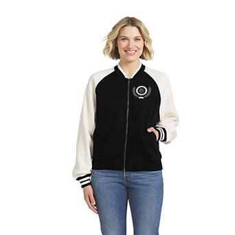 Women's WEAR by Erin Andrews Black/White Vegas Golden Knights Fleece Varsity Full-Zip Jacket