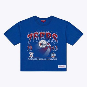 Women's Mitchell & Ness Royal Philadelphia 76ers Street Graphic Boxy Crop T-Shirt