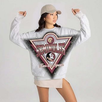 Women's Gameday Couture Gray Florida State Seminoles Chasing Victory Rhinestone Spray Oversized Fleece Sweatshirt
