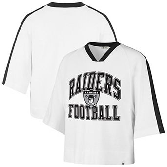 Women's '47 White Las Vegas Raiders Big Overarch Drop Needle Raglan V-Neck T-Shirt