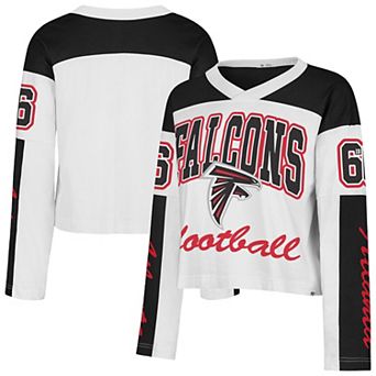 Women's '47 White Atlanta Falcons Exclamation Metro V-Neck Long Sleeve Jersey T-Shirt