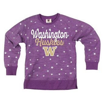 Girls Youth Wes & Willy Purple Washington Huskies Shimmer Star Reverse Fleece Sweatshirt