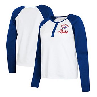 Women's WEAR by Erin Andrews White/Royal Buffalo Bills Plus Size Henley Long Sleeve Raglan T-Shirt