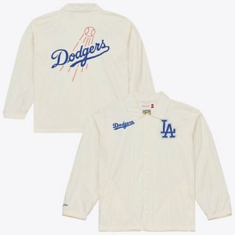 Men's Mitchell & Ness Cream Los Angeles Dodgers Cooperstown Collection Retro Roots Coaches Jacket