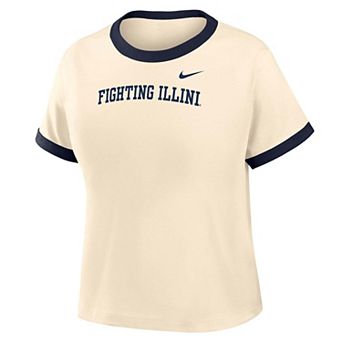 Women's Nike Natural Illinois Fighting Illini Ringer Mod Cropped T-Shirt