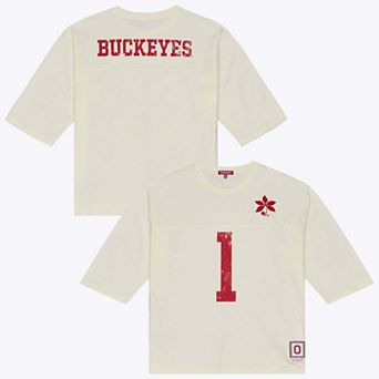 Women's Mitchell & Ness Cream Ohio State Buckeyes Retro Roots Oversized 3/4-Sleeve T-Shirt