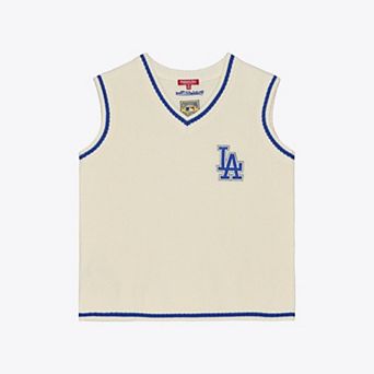 Women's Mitchell & Ness Cream Los Angeles Dodgers Cooperstown Collection Retro Roots Sweater Vest
