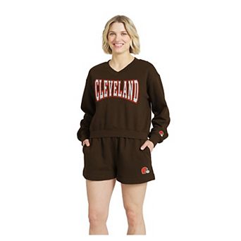 Women's WEAR by Erin Andrews Brown Cleveland Browns Fleece V-Neck Lounge Set