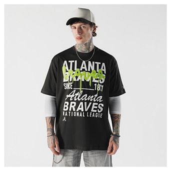 Men's New Era Black Atlanta Braves Lifestyle Glow Spray Paint T-Shirt