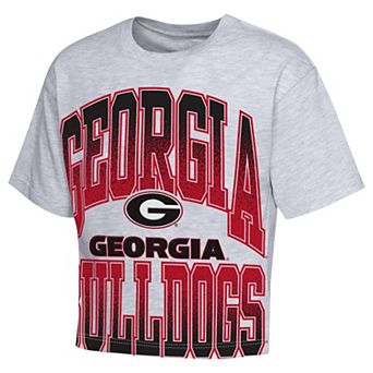 Girls Youth Outerstuff Heather Gray Georgia Bulldogs Big Team Energy Cropped Boxy T-Shirt