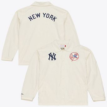 Men's Mitchell & Ness Cream New York Yankees Cooperstown Collection Retro Roots Coaches Jacket