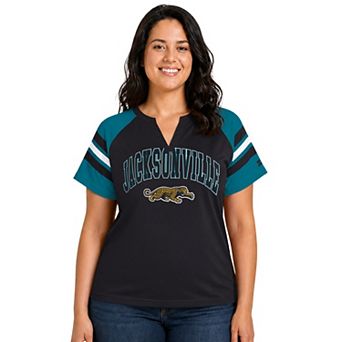 Women's Starter Black Jacksonville Jaguars Plus Size Throwback Game On Notch Neck Raglan T-Shirt