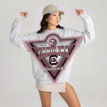 Women's Gameday Couture Gray South Carolina Gamecocks Chasing Victory Rhinestone Spray Oversized Fleece Sweatshirt