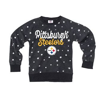 Girls Youth Wes & Willy Black Pittsburgh Steelers Shimmer Star Reverse Sweatshirt