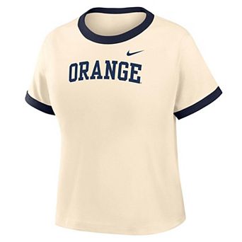 Women's Nike Natural Syracuse Orange Ringer Mod Cropped T-Shirt