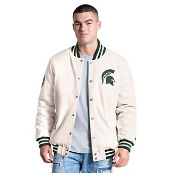 Men's Starter White Michigan State Spartans Spectator Varsity Full Snap Jacket