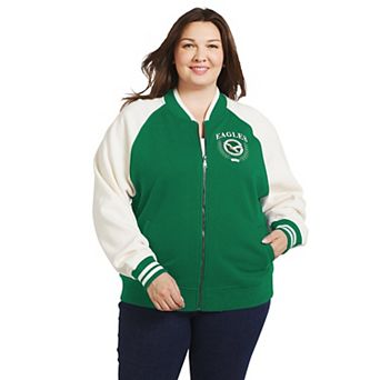 Women's WEAR by Erin Andrews Kelly Green/White Philadelphia Eagles Throwback Plus Size Fleece Varsity Full-Zip Jacket