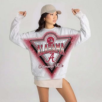 Women's Gameday Couture Gray Alabama Crimson Tide Chasing Victory Rhinestone Spray Oversized Fleece Sweatshirt