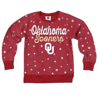 Girls Youth Wes & Willy Crimson Oklahoma Sooners Shimmer Star Reverse Fleece Sweatshirt