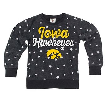 Girls Youth Wes & Willy Black Iowa Hawkeyes Shimmer Star Reverse Fleece Sweatshirt