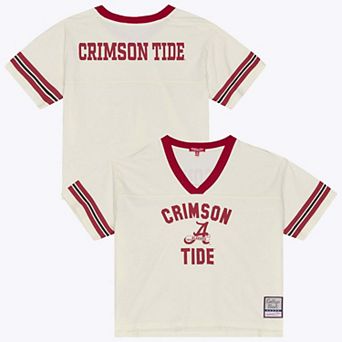 Women's Mitchell & Ness Cream Alabama Crimson Tide Retro Roots Crop Boxy Yoke T-Shirt