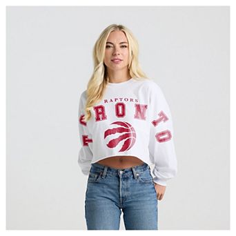 Women's Fanatics White Toronto Raptors Spirit Jersey Cropped Crew Neck Sweatshirt