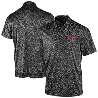 Men's Antigua Black Texas Tech Red Raiders Mono Floral Polo
