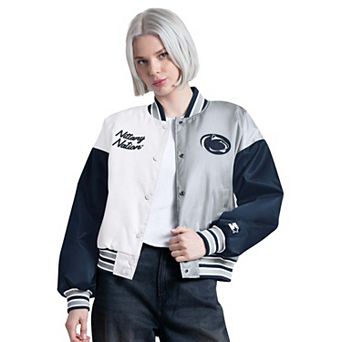 Women's Starter Navy/Gray Penn State Nittany Lions Game On Full Snap Varsity Jacket