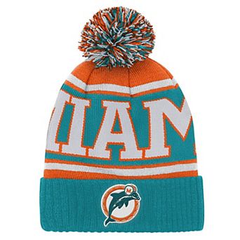 Youth Outerstuff Aqua/Orange Miami Dolphins Retro Highlight Cuffed Knit Hat with Pom