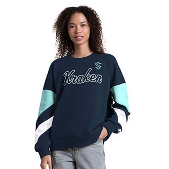 Women's Starter Deep Sea Blue Seattle Kraken Grand Slam Sleeve Color Block Sweatshirt