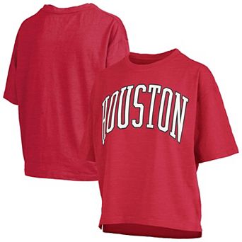Women's Pressbox Red Houston Cougars Oversized Nelson Arch Over Logo Slub T-Shirt
