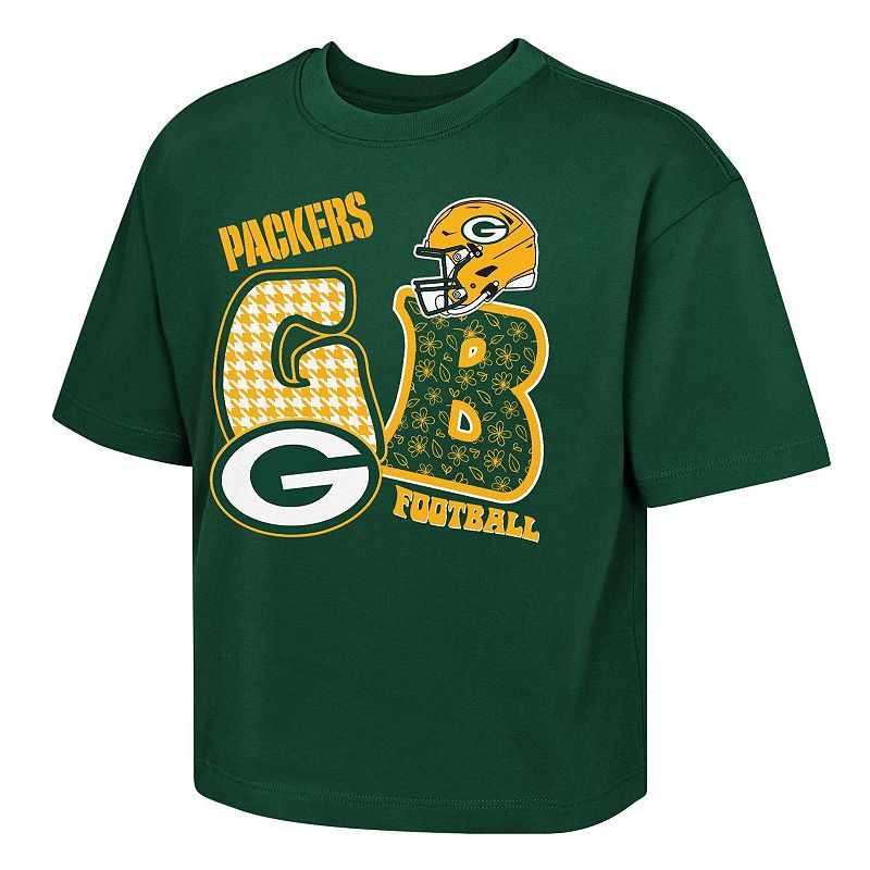 Girls Youth Outerstuff Green Green Bay Packers Team Quilt Boxy T-Shirt, Girl's, Size: YTH Large