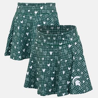 Girls Youth ZooZatz Green Michigan State Spartans Heart Flowy Skort