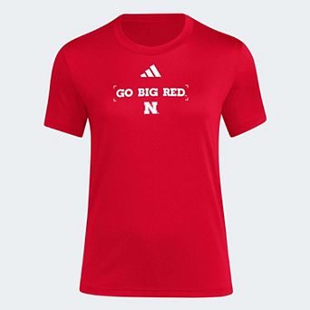 Women's adidas Scarlet Nebraska Huskers Locker Slogan Pre-Game T-Shirt