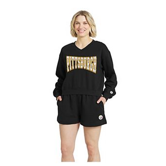 Women's WEAR by Erin Andrews Black Pittsburgh Steelers Fleece V-Neck Lounge Set