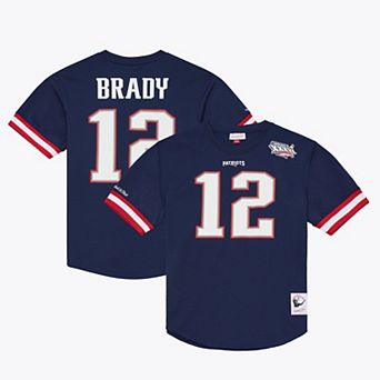 Men's Mitchell & Ness Tom Brady Navy New England Patriots Retired Player Name & Number Mesh Top