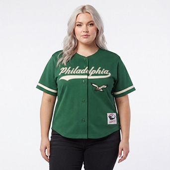 Women's Mitchell & Ness Kelly Green Philadelphia Eagles Plus Size Retro Roots Baseball Jersey