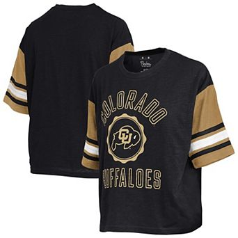 Women's Pressbox Black Colorado Buffaloes Sunday Colorblock Seal T-Shirt