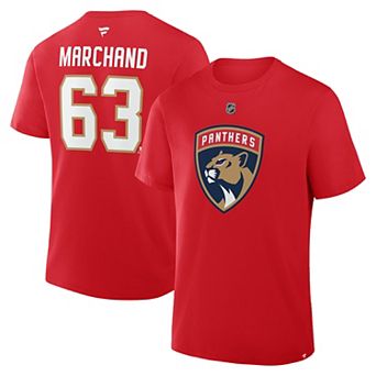 Men's Fanatics Brad Marchand Red Florida Panthers Authentic Stack Name & Number T-Shirt