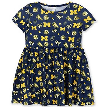 Girls Toddler ZooZatz Navy Michigan Wolverines All-Over Print Short Sleeve Dress