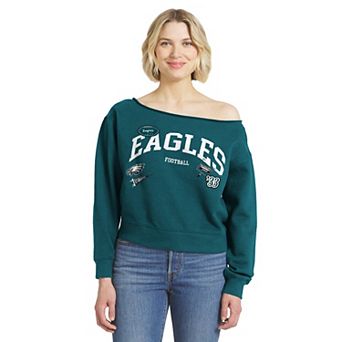 Women's WEAR by Erin Andrews Midnight Green Philadelphia Eagles Off-the-Shoulder Sweatshirt
