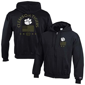 Men's Champion Black Clemson Tigers Operation Hat Trick Flag Powerblend Fleece Full-Zip Hoodie