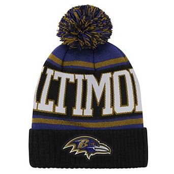 Preschool Outerstuff Black Baltimore Ravens True Edge Cuffed Knit Hat with Pom
