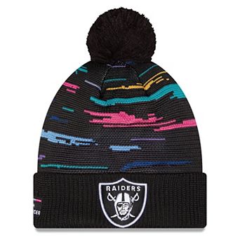 Men's New Era Black Las Vegas Raiders 2026 NFL Crucial Catch Cuffed Knit Hat with Pom