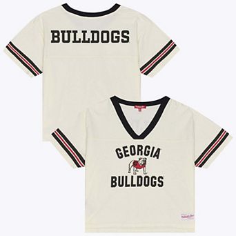 Women's Mitchell & Ness Cream Georgia Bulldogs Retro Roots Crop Boxy Yoke T-Shirt