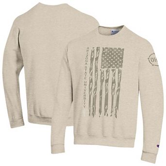 Men's Champion Oatmeal Arizona State Sun Devils Operation Hat Trick Flag Fleece Crewneck Sweatshirt
