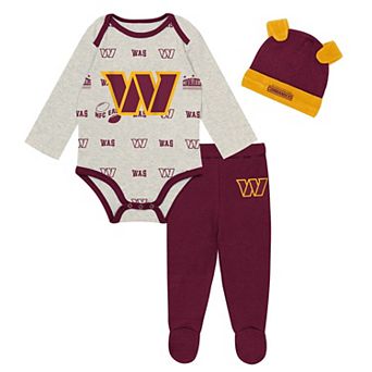 Newborn Outerstuff Heather Gray Washington Commanders Huddles & Giggles 3 pc Pant and Hat Set